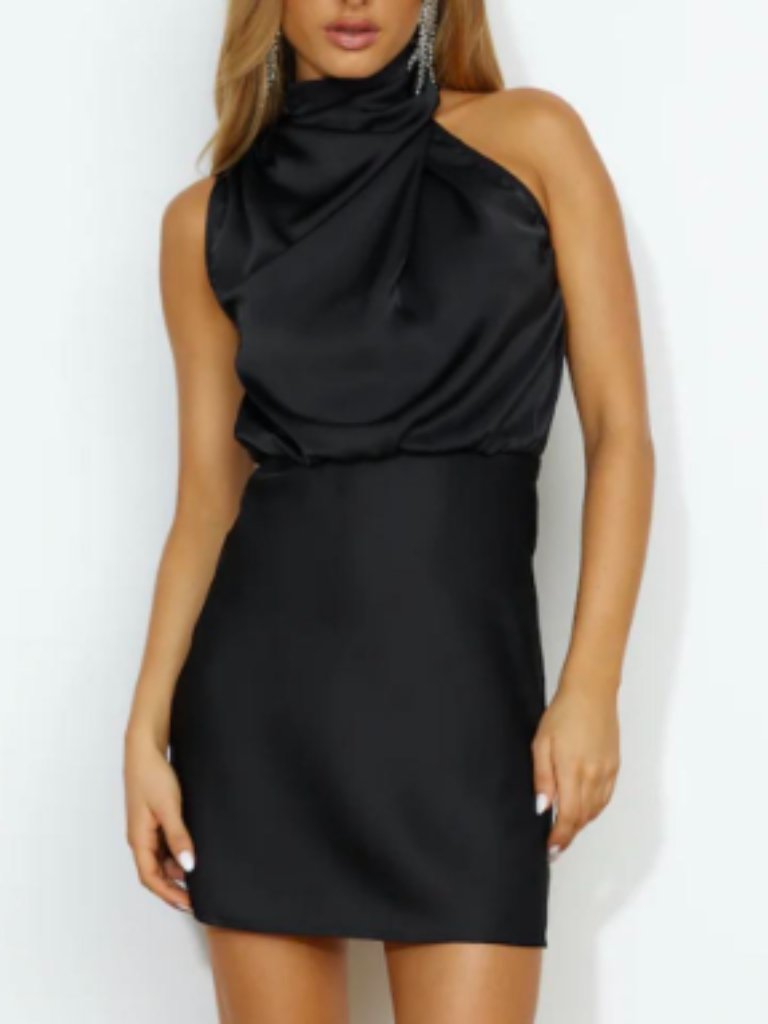 Hello Molly Easy Style Satin Mini Dress Black Sz 8 Us